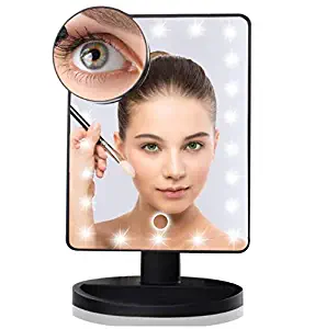 Makeup Mirror, Touch Screen Dimming, Detachable 10x magnifying glass, 180° adjustable rotation, dual power supply, Thanksgiving gift recommendation (black)
