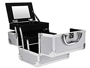 Pro Aluminum Rolling Makeup Case Salon Cosmetic Box Organizer Trolley Beauty Train Case,Silver