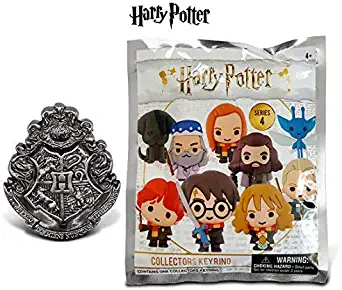 Warp Gadgets Bundle - Harry Potter - Hogwart Crest Pewter Lapel Pin and Kawaii Foam Keychain Series 4 Mystery Bag (2 Items)