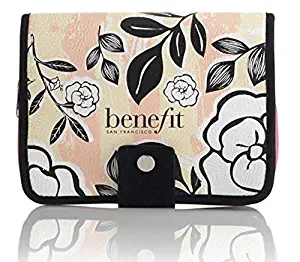 Benefit Cosmetics Bi-Fold Floral Makeup Bag Zippered Case Compartments Snap Closure