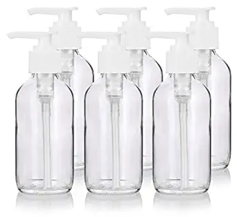 Clear Glass Boston Round White Lotion Pump Bottle - 4 oz (6 Pack)