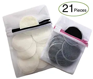 Reusable Cotton Rounds | Organic Bamboo Makeup Remover Pads | 3-Layer Charcoal Design without Dye and Chemical | 2 Laundry Bags | Zero Waste Eco Friendly Skin Care Facial Cloth (Combo 21 Pack)