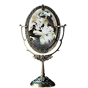 CJP Wall-Mounted Vanity Mirrors, European Style Portable Mirror Dressing Table Mirror Swivel Vanity Mirror Vintage Retro Double Sided Dressing Mirror for Dresser Makeup Vanity Mirror