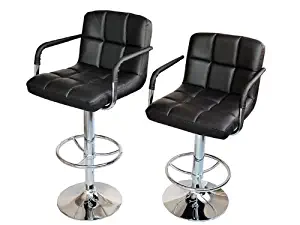 TMS 2 Black Synthetic Leather Modern Design Adjustable Swivel Barstools Hydraulic Bar Stool