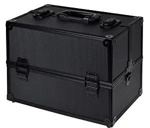 TMS Black Aluminum Makeup Cosmetic Jewelry Storage Case Box Lockable w/Tiers Strap