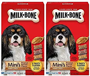 2 Pack Milk-Bone Mini's Peanut Butter Flavor Variety Dog Treats, 15-oz box