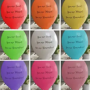 ANGEL & DOVE 25 Rainbow Mix 'You are Loved, Missed, Remembered' Biodegradable Funeral Remembrance Balloons - for Memory Table, Memorial, Condolence, Celebration of Life