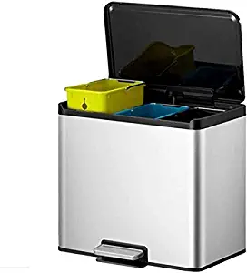 WENWEN Mirror Trash Can Garbage Can Trash Can with Foot Pedal, Kitchen Stainless Steel Garbage Can with Removable Inner Bucket, Classification Trash Bin Brushed Finish Makeup Mirror (Size : 9L+9L+9L)