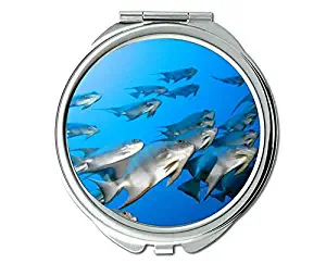 Mirror,Compact Mirror,fishs theme of Pocket Mirror,portable mirror 1 X 2X Magnifying