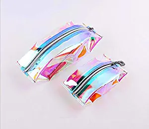 2Pcs Premium Holographic Cosmetic Bag Makeup Bag,Laser Tpu Waterproof Makeup Brushes Bag Toiletry Bag