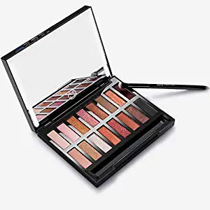 Nudetude Eyeshadow Palette Makeup Kit, 16 Pro Pigmented Shimmer Matte Glitter Eye Shadow + 24 LED Lighted Makeup Mirror Dimmable,Tan Red Plum Gold Large Smoky Neutral Pallet For Cosmetic Eye Look