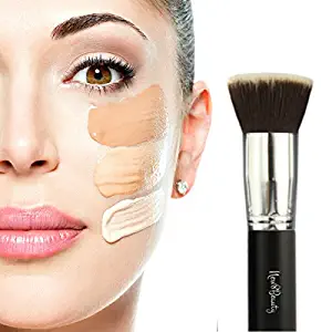 Best Foundation Brush Flat Top Kabuki Synthetic Face Brush Applicator Blender - For Liquids, Creams, Contour, Powders, Mineral, Makeup - Synthetic Bristles By New8Beauty