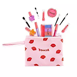 TOKIA Kids Makeup Kit for Girl, Washable Non-Toxic Play Makeup Set with Cosmetic Bag