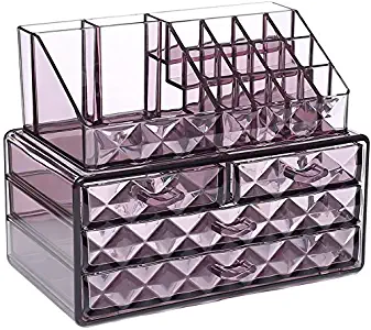 Ikee Design Purple Diamond Pattern Jewelry & Cosmetic Storage Display Boxes Two Pieces Set.