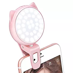 Selfie Ring Light for Camera, OURRY Clip On [Rechargeable Battery] Selfie LED Camera Light [32 LED] Compatible with iPhone, iPad, Sumsung Galaxy, Photography Phones, Tablet, Laptop (Pink)