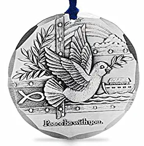 Wendell August "Peace Be with You Religious Ornament - Engraved Aluminum Hand-Carved Dove and Symbols of God's Peace - Made in USA Tree Decoration, 4.3" x 3.8"