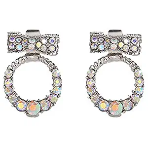 New Korean Rhinestone Bowknot Cute Circle Round Sweet Earrings for Women Fashion Multicolor Jewelry Brincos Pendientes