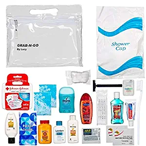 Women’s Ultimate Travel Toiletries Bag, Shampoo, Conditioner, Body Wash, Bar Soap, Deodorant, Toothbrush, Toothpaste, Floss, Nail Polish Remover Pads, Bundle of TSA Approved Size (Clear Women's Bag)