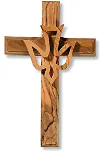 Olive Wood Wall Cross with Dove Motif - Holy Land Cross 6" 16 centimeter