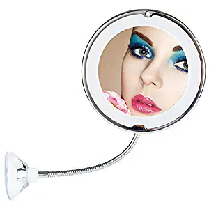 10X Magnifying Flexible Makeup Mirror-TOP4EVER 8" LED Gooseneck Mirror with light, Strong Locking Suction Cup,360 Degree Swivel Rotation