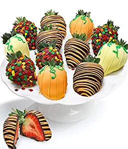 Fall Belgian Chocolate Covered Strawberries - 12pc - Milk, Dark & White Gift Box