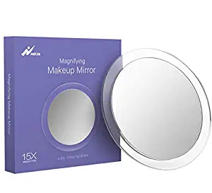 15X Magnifying Suction Cups Mirror, Portable Makeup Mirror with Acrylic Frame for Tweezing, Blackhead, Blemish Removal, Easy Mounting for Bathroom (4.8-Inch Viewing Area)