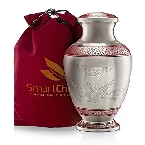 SmartChoice Wings of Freedom Cremation Urn for Human Ashes – Handcrafted Funeral Memorial Urn with Dove Motif in Elegant Red (Adult)