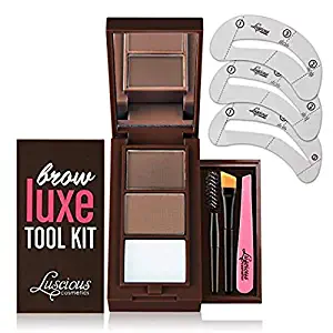 Brow Luxe Tool Kit by Luscious Cosmetics. Shade: Light. Multi-tasking Brow Palette With Powders, Wax, Mini Tweezer, Brushes & Stencils. Vegan and Cruelty Free. 0.22 Ounce