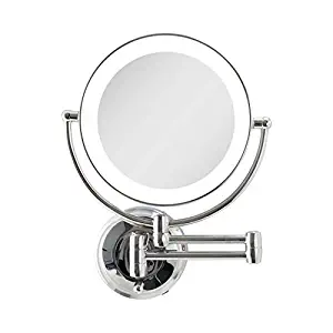 Zadro Cordless Dual LED Lighted Round Wall Mount Make Up Mirror with 1X & 10X magnification in Chrome Finish