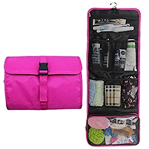 Hanging Travel Toiletry Bag Travel Kit Organizer Cosmetic Makeup Waterproof Wash Bag for Women Girls Travel Case for Bathroom Shower (1 Hot Pink)