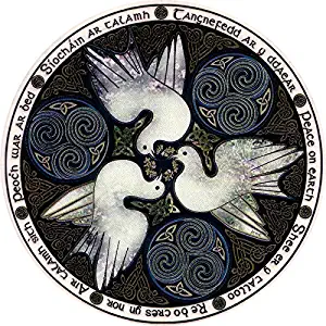 Celtic Art Studio Peace Doves - Window Sticker/Decal (4.5" X 4.5") Circular Translucent