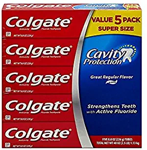 Colgate Cavity Protection Regular Flavor Fluoride Toothpaste 8 Ounce Tube 5 tubes 