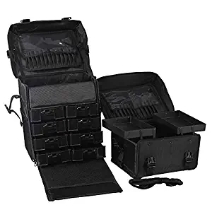 Jumro Studio Makeup Case Omni-Directional Wheels 2 in 1 Professional Soft Sided,Removable,Cosmetic Organizer W/Storage Drawers,Artist Rolling Makeup Train Case
