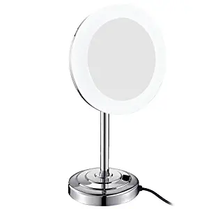 GURUN 8-Inch LED-Lighted Tabletop Vanity Mirror with 7x Magnification,Chrome Finish M2238D(8in,7x)