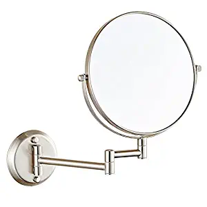 Gecious Wall Mount Vanity Mirror Brush Nickel Finish,1x/10x magnification, Circular,8-inch,Double Sided,360 Degree Swivel