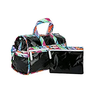 LeSportsac Jason Woodside, Black Dimension Patent Medium Weekender Crossbody Bag + Cosmetic Bag, Style 7184/Color G419