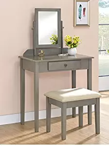 CM Grey Wood Vanity Set with Tilted Mirror and Bench