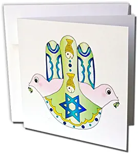 3dRose Jewish Chamsa - Hamsa hand with peace doves magen david star and fish Judaism Jew Judaica- Greeting Cards, 6 x 6 inches, set of 6 (gc_112922_1)