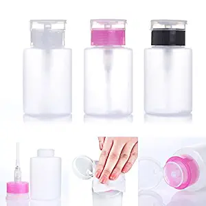 CoulorButtons 3Pcs 150ml Clear Empty Pump Dispenser Cleanser Bottle Push Down Manicure Nail Polish Remover Alcohol Bottle Clear Cosmetic Container Set