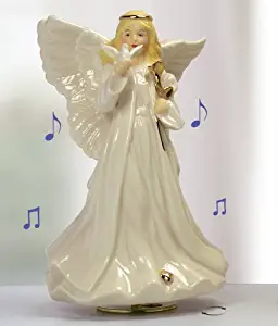 Sympathy Angel Revolving Music Box - Porcelain Angel Figurine Holding a Dove and Gold Rose - Plays Music: The Wind Beneath My Wings - Gift Boxed with Message -Condolence Memorial - 8 Inch High