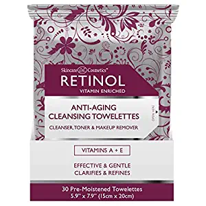 Retinol Anti-Aging Cleansing Towelettes – All-in-One Cleanser, Toner & Makeup Remover in a Convenient Pre-Moistened Wipe – On-The-Go Exfoliating, Toning & Hydrating Leaves Skin Clean, Fresh & Refined