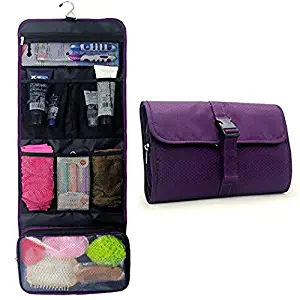 Hanging Toiletry Bag Travel Kit for Men and Women Waterproof Wash Bag Compact Makeup Organizer Bag Shaving Kit for Bathroom, Travel Accessories, Cosmetics, Shampoo, Body Wash (Purple)