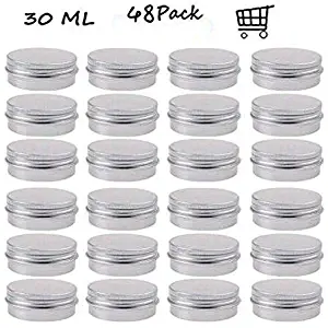 48 Pcs 1 Oz Tins Silver Aluminum Tins Cans Screw Top Round Steel tins Cans with Screw Lid Screw Lid Containers