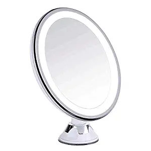 KEDSUM Oval Shaped 7X Magnifying LED Lighted Makeup Mirror, Daylight Travel Vanity Mirror with Strong Suction Cup,360 Rotation,Compact,Cordless,Battery Operated,Illuminated Bathroom Mirror