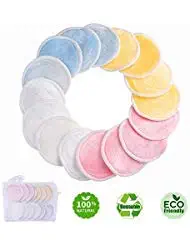 Reusable Makeup Remover Pads - Natural Bamboo Cotton Rounds for Eye Makeup Remove Face Wipe - Round Cleansing Cloths with Laundry Bag 16 Packs
