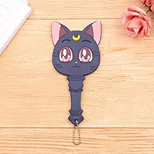 Best Quality - Sailor Moon.Cardcaptor Sakura - Anime Sailor Moon Luna White/Deep Blue Cat Make Up Mirror Handle Cardcaptor Sakura Girls Portable Cosplay Makeup Mirror - by Olwen Shop - 1 PCs