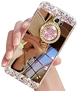Galaxy Note 8 Case,XIHUA Luxury Crystal Rhinestone Soft Rubber Bumper Bling Diamond Glitter Mirror Makeup Case with Ring Stand Holder for Samsung Galaxy Note 8 - Gold