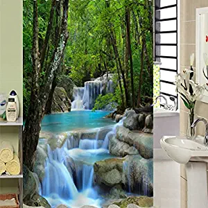 Beddinginn Fabric Decor Shower Curtain 3D Vivid Nature Beauty Waterproof Waterfall Forest 71''79'' Bathroom Shower Curtain Set with 12pcs Hooks