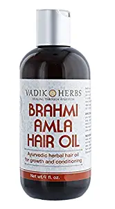 Brahmi-Amla Hair Oil (4oz) by Vadik Herbs | Promotes excellent hair growth and hair conditioning | all natural herbal solution for hair loss, thinning hair, balding | Great as a beard oil as well