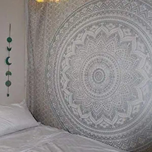 Popular Handicrafts New Launched Kp650 Original Silver Ombre Tapestry Mandala Tapestries Wall Art Hippie Wall Hanging Bohemian Bedspread with Metallic Shine Tapestries 84x54 Inches(215x140cms)